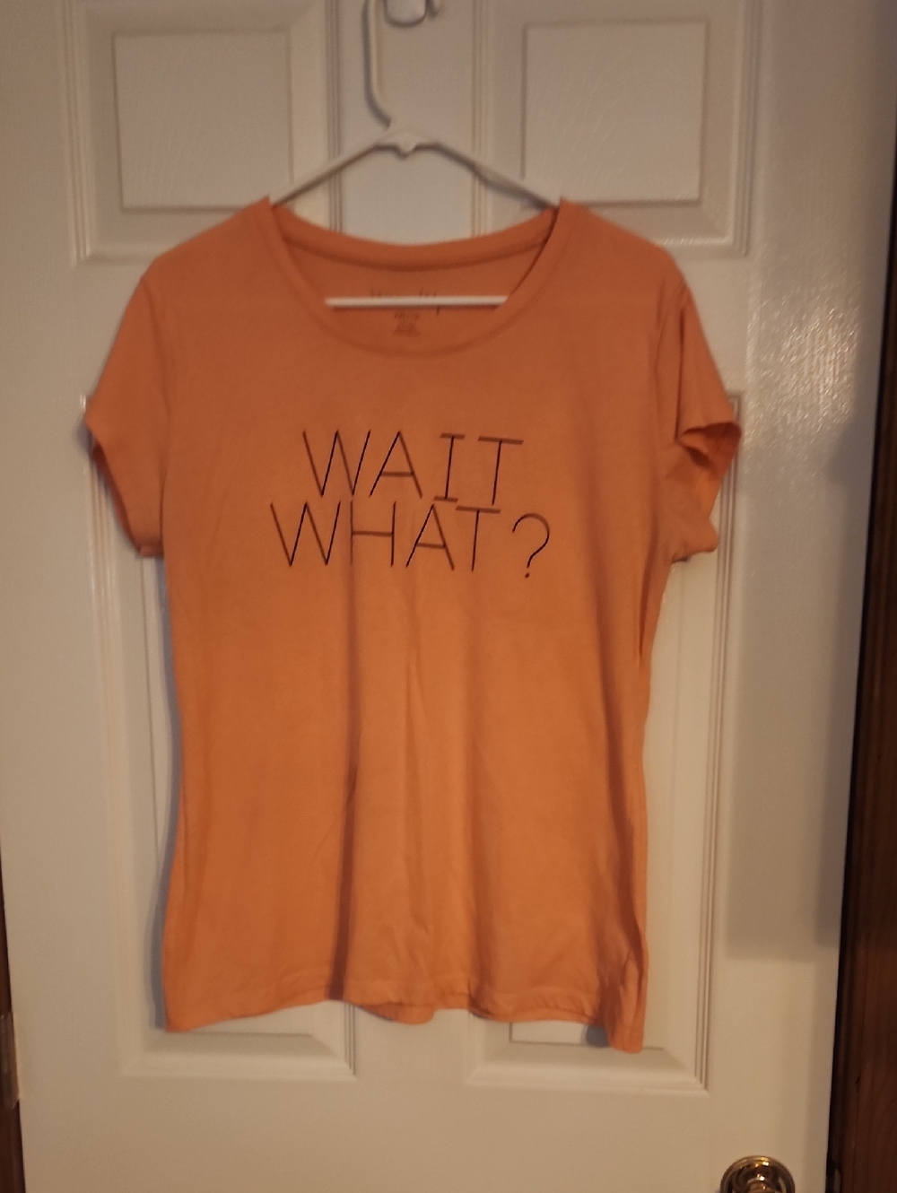 Wound Up Orange Short-Sleeve Tee with "WAIT WHAT?" Graphic